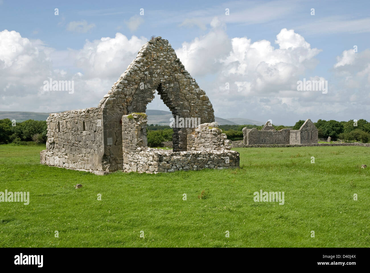 Kilmacduagh Kloster Saint Colman errichtete ein Kloster im 7. Jahrhundert, Co. Galway, Irland Stockfoto