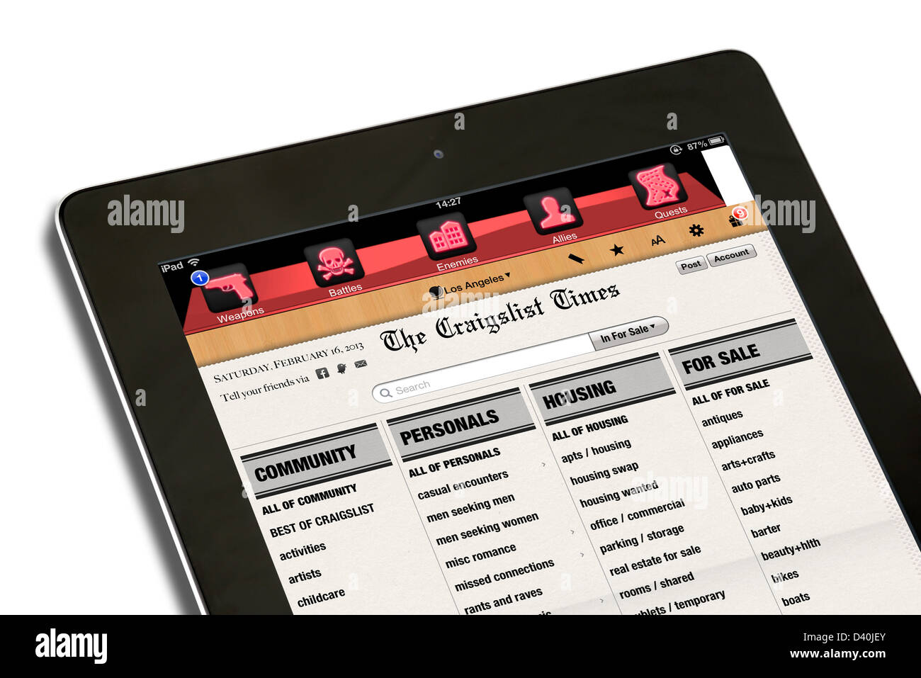 Kostenlose app für Craigslist, die Kleinanzeigen-Seite betrachtet auf eine 4. Generation iPad, USA Stockfoto