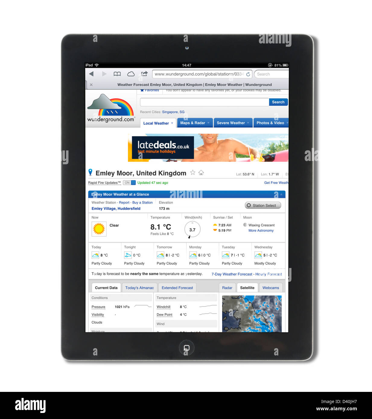 Blick auf die Prognose auf den Weather Underground (Wunderground.com) auf eine 4. Generation Apple iPad Tablet-computer Stockfoto