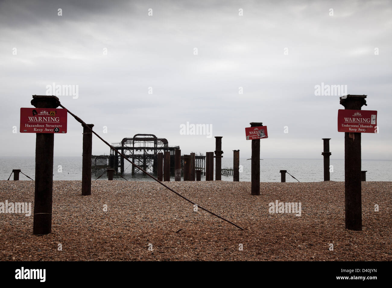 Reste der West Pier in Brighton, zerstört durch einen Brand im Jahr 2003 Stockfoto