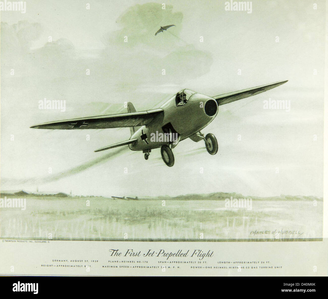 Die Heinkel He 178 war das weltweit erste Turbojet-Flugzeug und markierte damit einen Meilenstein in der Luftfahrtgeschichte. Es war ein deutsches Testflugzeug, das in den 1930er Jahren von der Firma Heinkel entworfen wurde Stockfoto