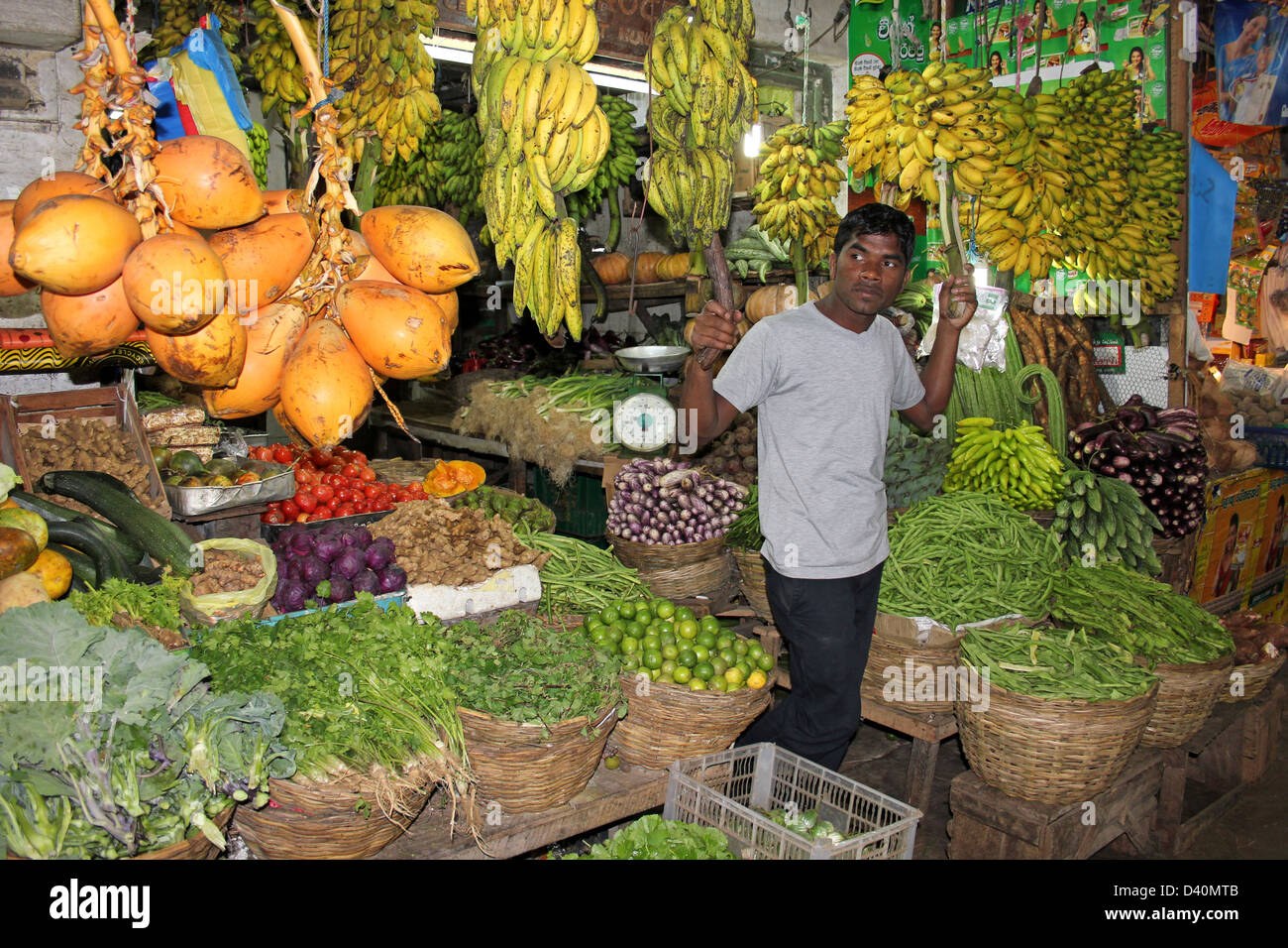 Obst und Gemüse Stall, Nuwara Eliya Markt, Sri Lanka Stockfoto