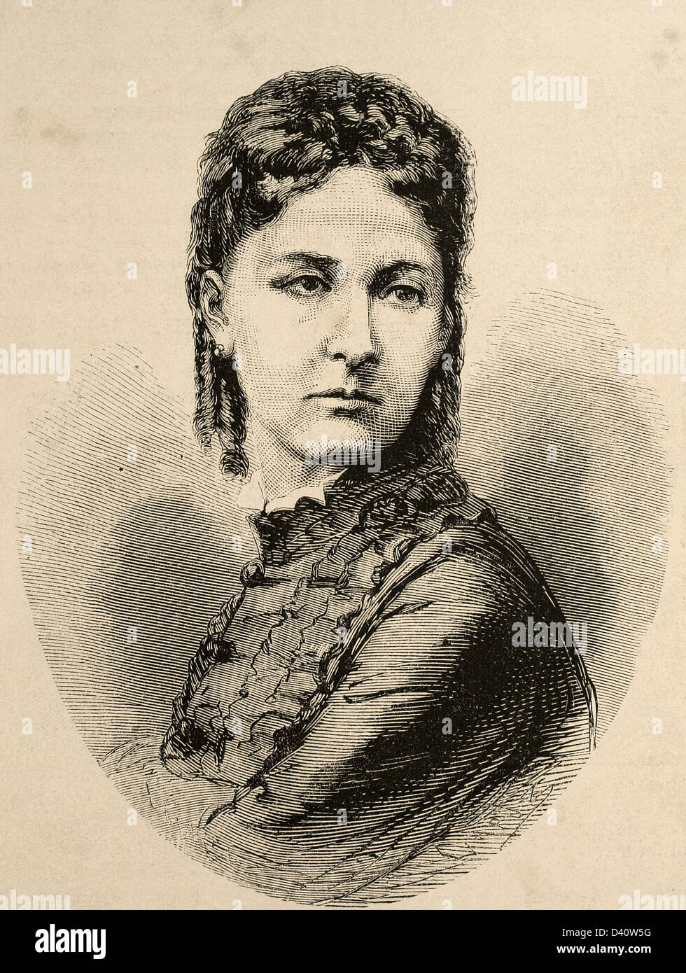 Maria Vittoria dal Pozzo (1867 – 1876). Königin von Spanien. Erste Gemahlin von König Amadeo i. von Spanien. Gravur. Stockfoto
