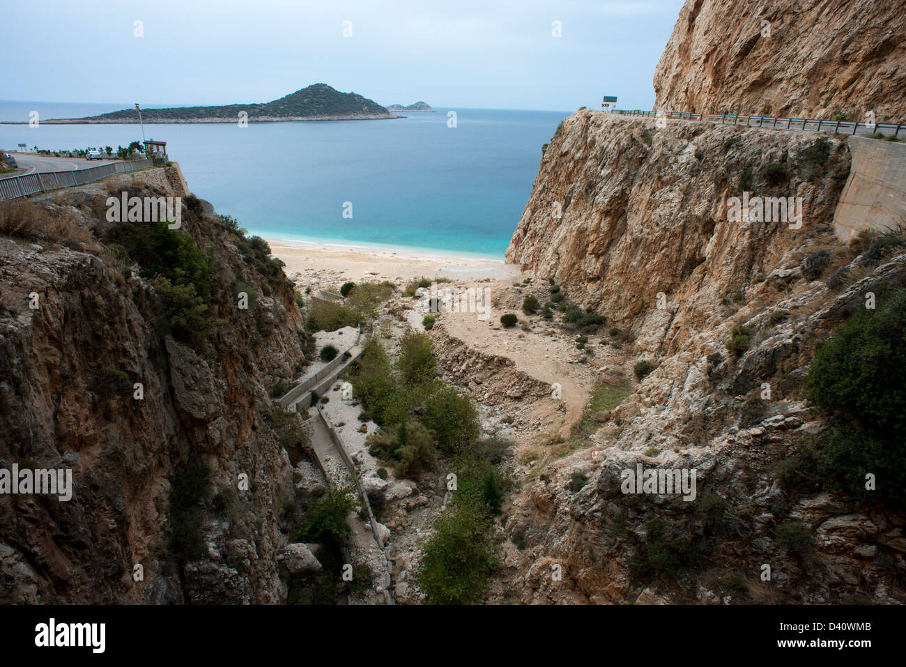 Kaputas Strand und Schlucht in der Nähe von Kalkan auf das türkisfarbene Küste ich n Südtürkei oft als Drehort verwendet. Stockfoto