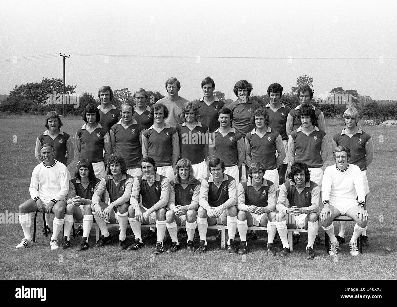 Aston Villa Football Club Team 1972 in der hinteren Reihe Ian Ross, Ray Graydon, Jim Cumbes, Chris Nicholl, Tommy Hughes, Charlie Aitken, Malcolm Beard. Mittlere Reihe David Rudge, Brian Tiler, Andy Lochhead, Fred Turnbull, Neil Riench, Keith Bradley, Jimmy Brown, Pat McMahon, Alun Evans. Erste Reihe Ron Wylie, Brian Little, Harry Gregory, Geoff Vowden, Ian Hamilton, Bruce Rjoch, Mick Wright, Willie Anderson, Vic Crowe Stockfoto