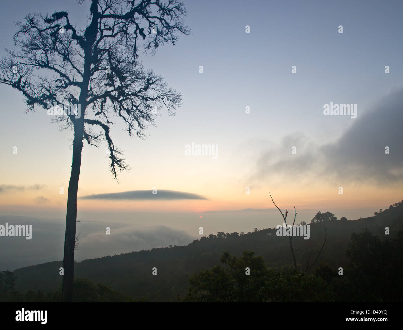 Sonne aufgehen von Chaeng Hügel, Chiang Rai Thailand Stockfoto