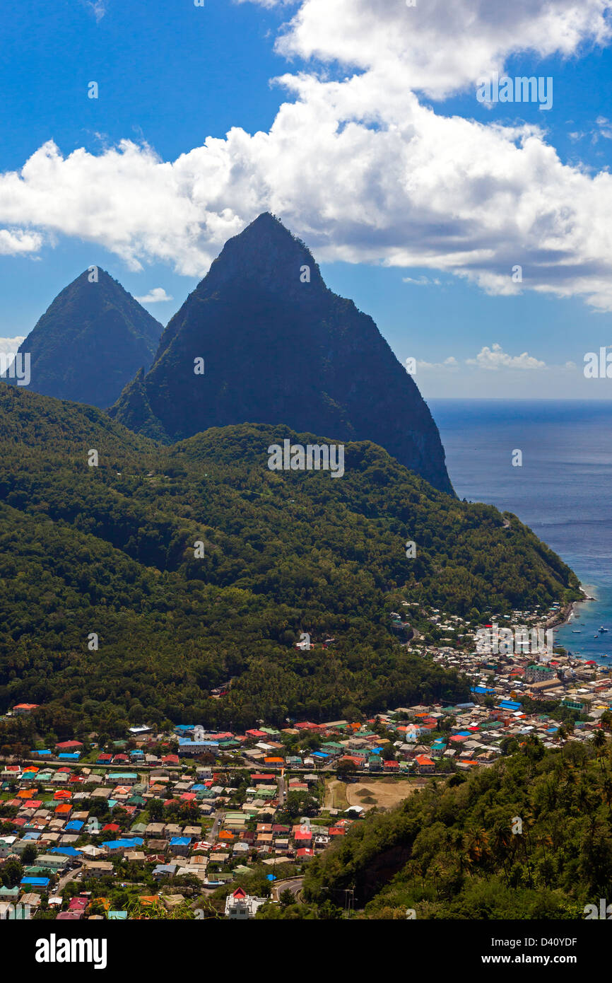 Aussicht von Gros Piton und kleine Piton Soufriere Stadt Soufriere Bay