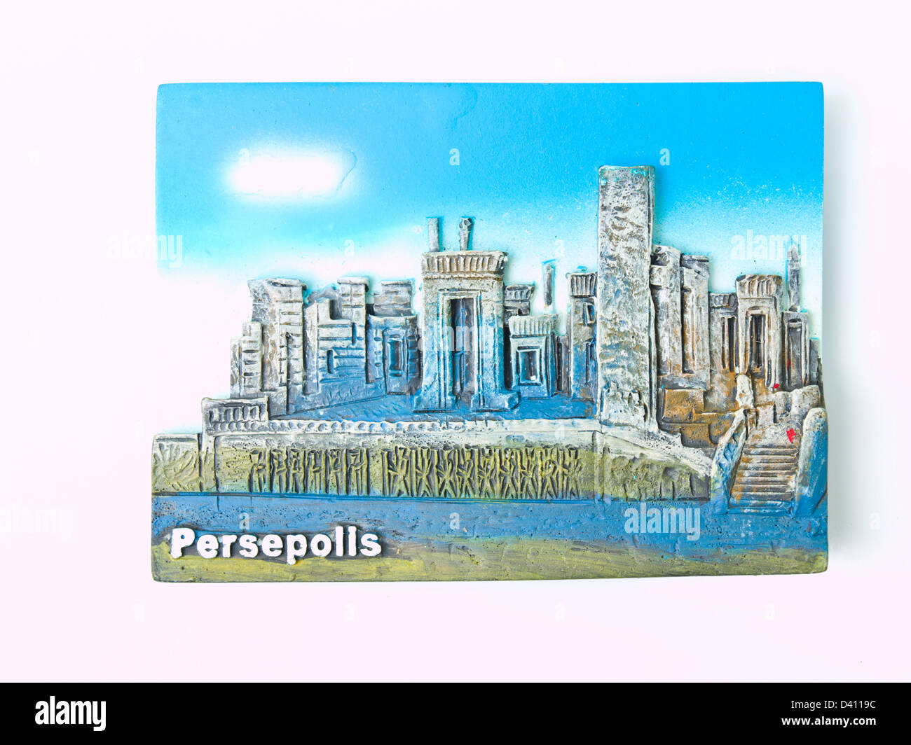 Persepolis Bas Relief Magnet auf Satara Hintergrund isoliert Stockfoto