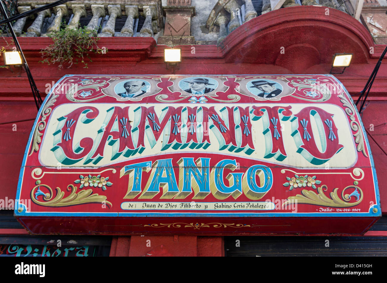 Caminito Tango Zeichen, La Boca, Buenos Aires, Argentinien Stockfoto