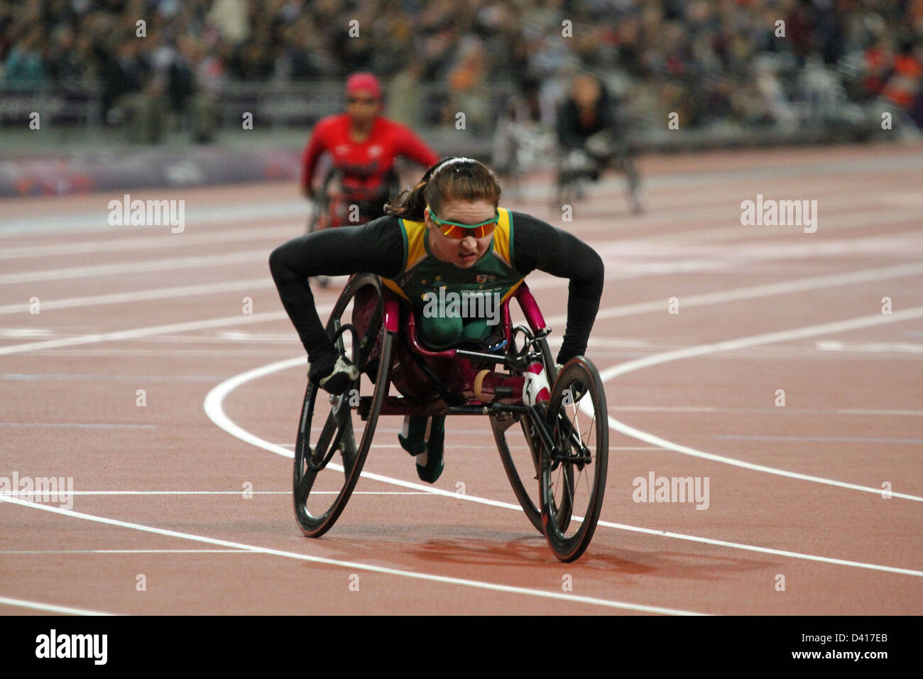 Angela Ballard von Australien in der Damen 200m - T53 im Olympiastadion bei den Paralympics in London 2012. Stockfoto