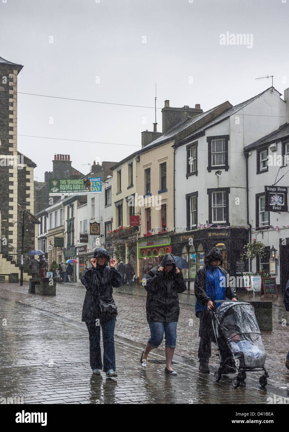 Nassem Wetter in Keswick im Lake District von Cumbria. Stockfoto