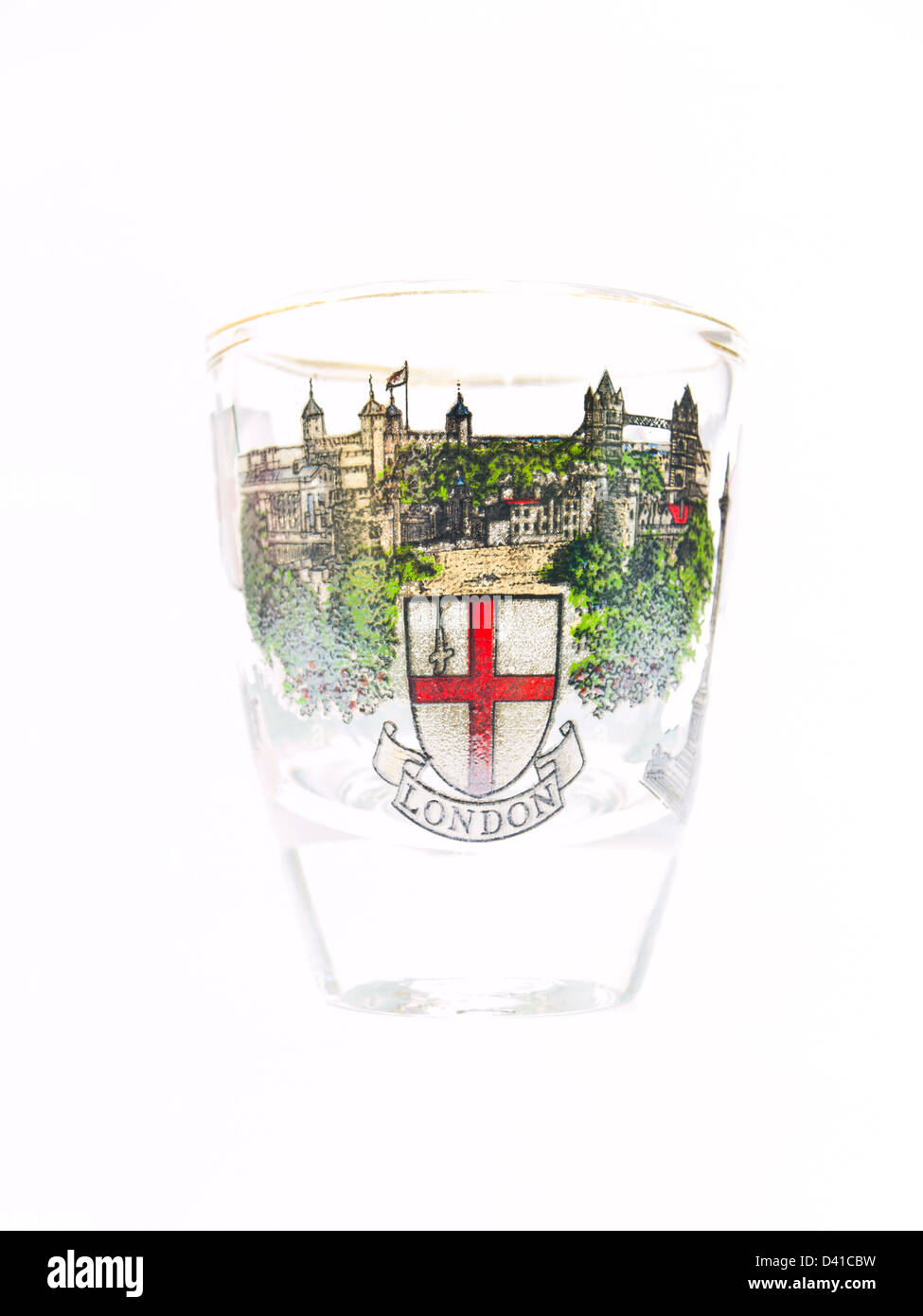 Eine Packung Schnapsglas der Londoner Wahrzeichen isoliert auf weißem Hintergrund Stockfoto