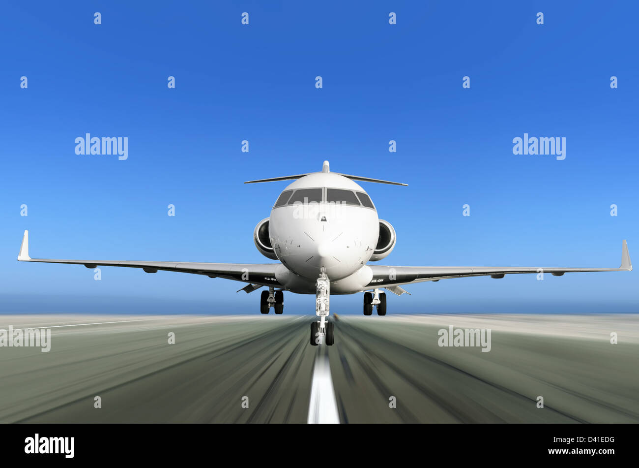 Vorderseite des privaten Jet Flugzeug abheben mit radialen Bewegungsunschärfe Stockfoto