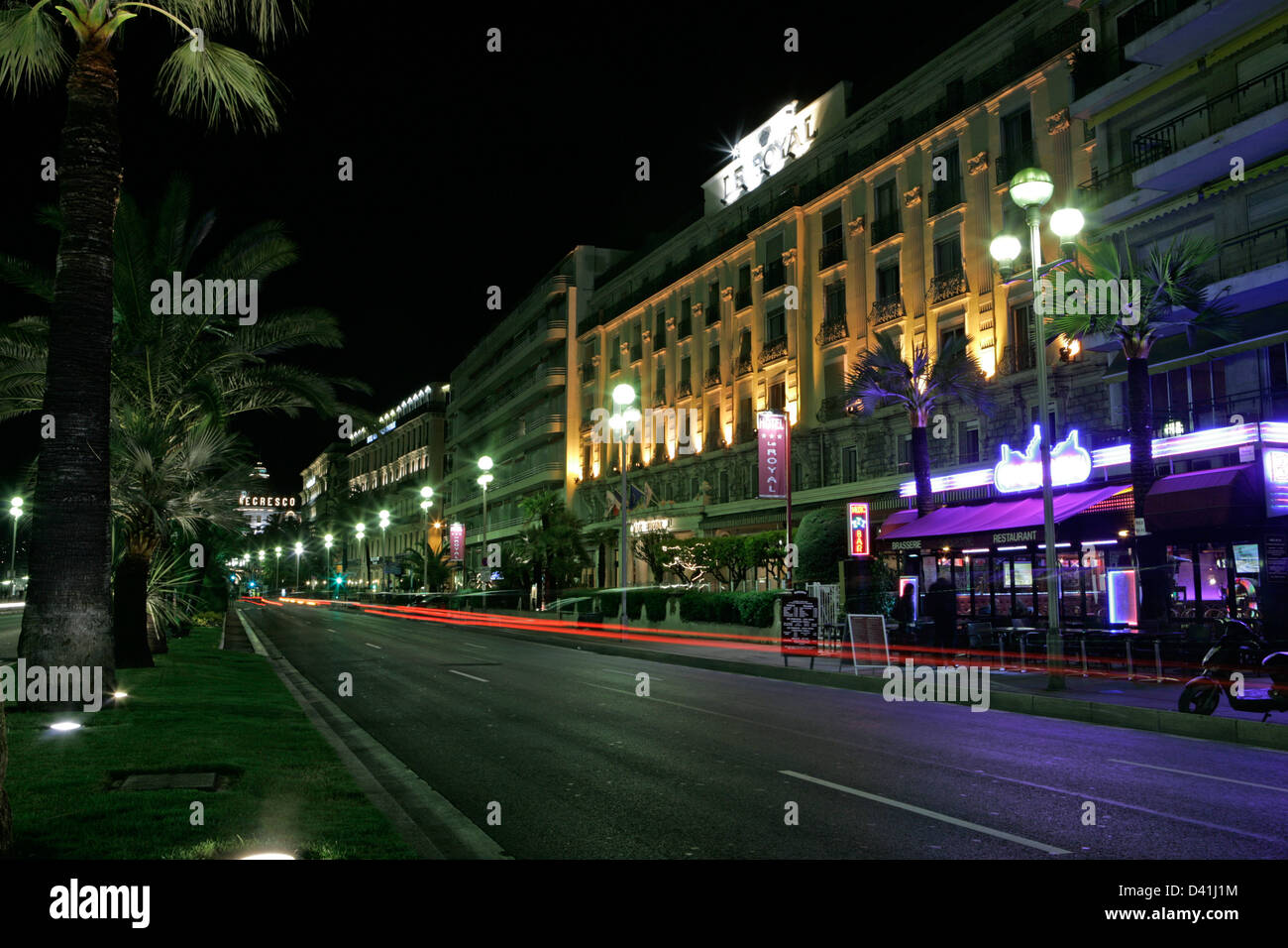 Promonade des Anglais, Nizza bei Nacht Stockfoto