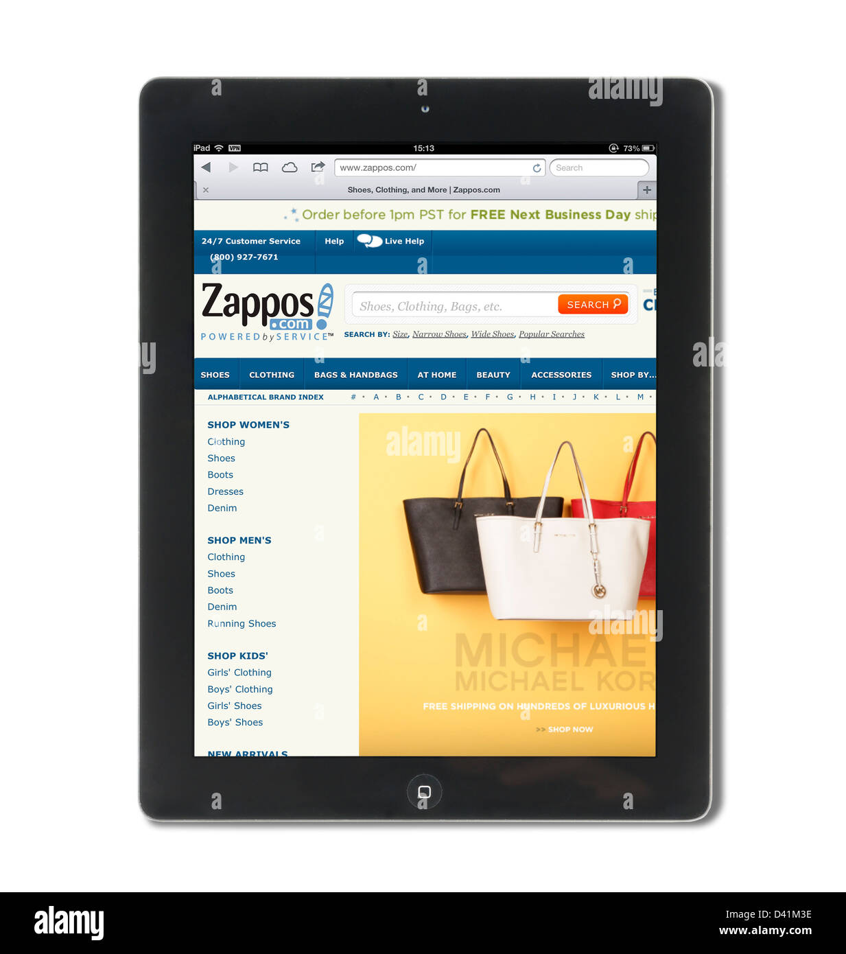 Online-Schuh- und Bekleidungsindustrie Website, Zappos.com (ein Amazon Unternehmen), betrachtet auf einem iPad 4, USA Stockfoto