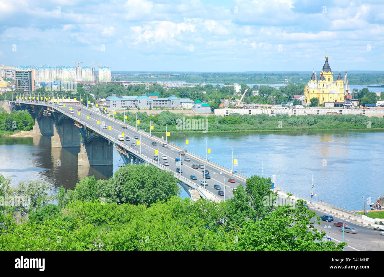 Alexander-Newski-Kathedrale und Kanavinsky Brücke Nischni Nowgorod Russland Stockfoto