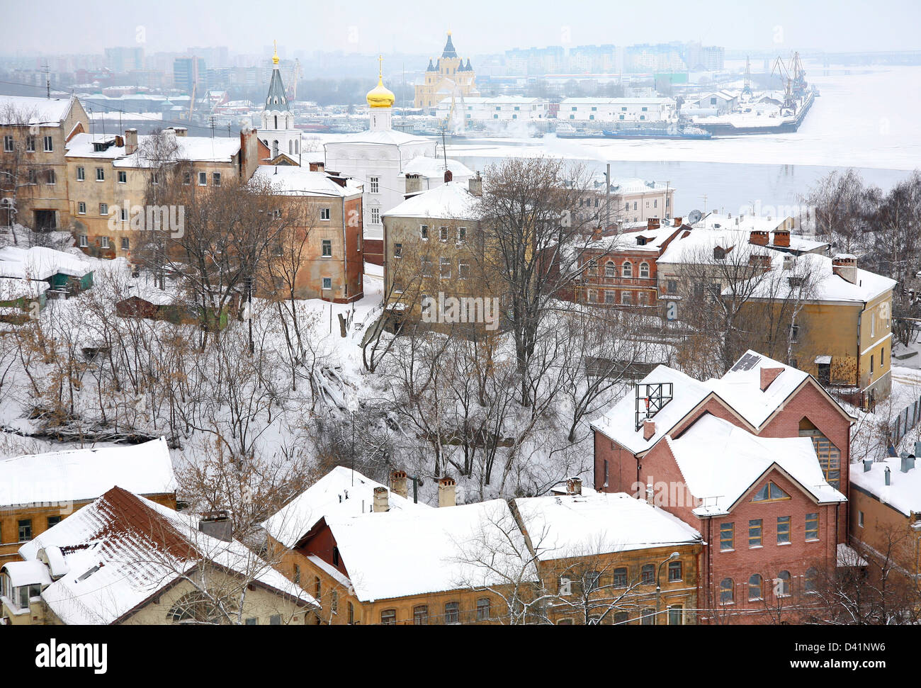 Januar Winter Blick auf "Strelka" Nischni Nowgorod Russland Stockfoto