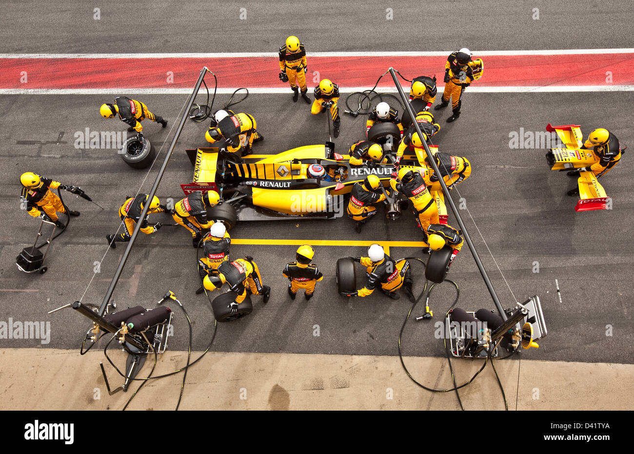 Formel 1 Boxenstopp, Barcelona, 27 02 10 Stockfoto