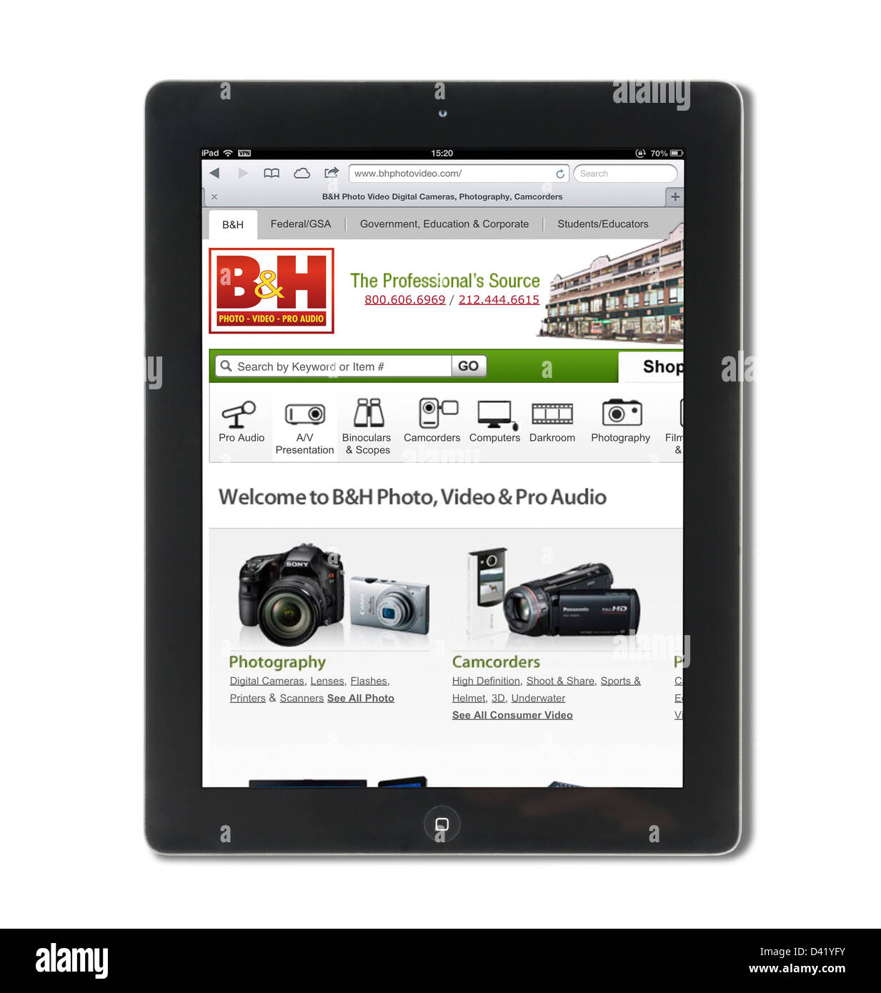Der Online-Shop von B & H Foto und Video (BHPhotoVideo.com) betrachtet auf einem iPad 4, USA Stockfoto