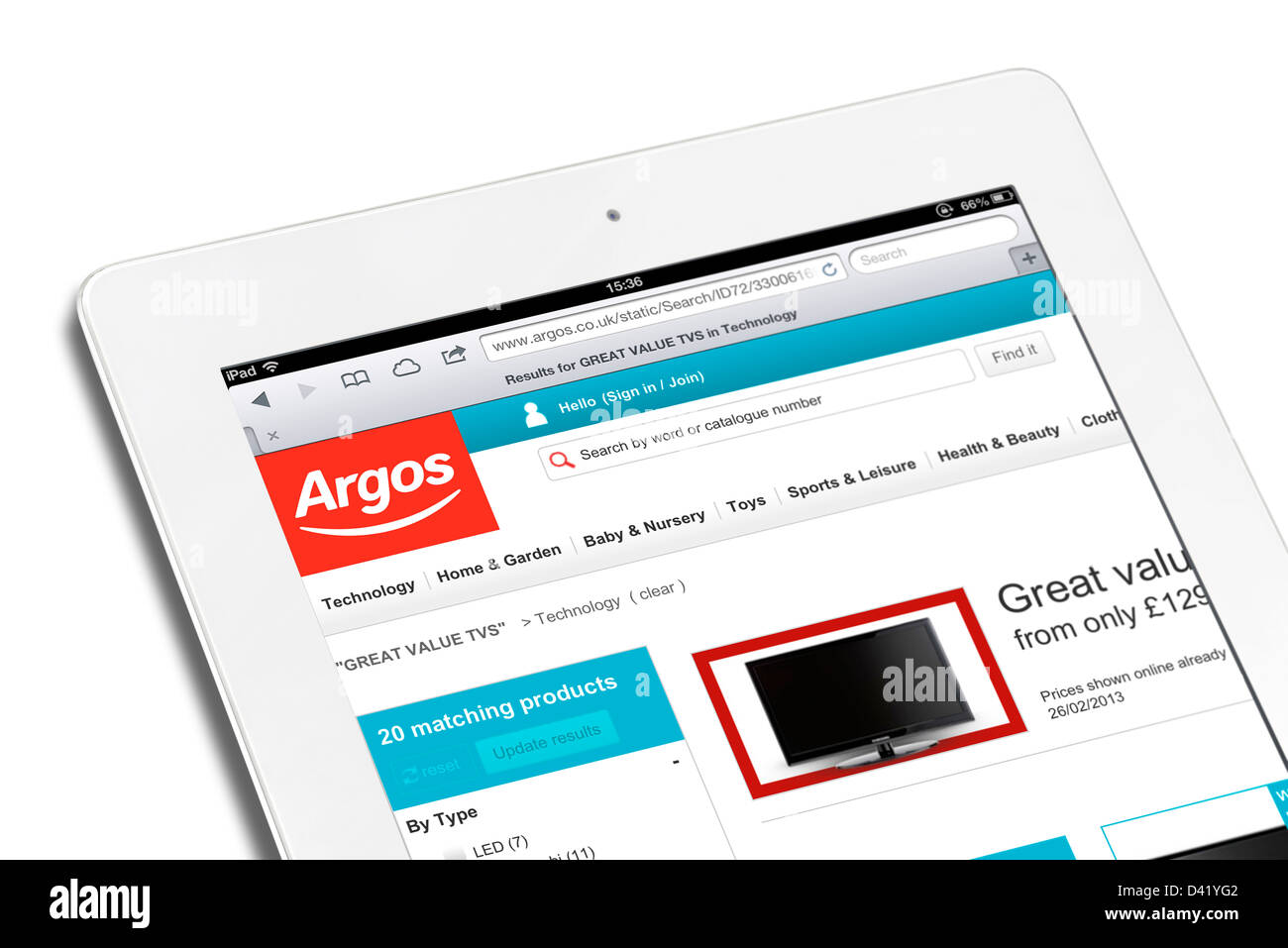 Die Argos-Katalog-Store-Website eingesehen am 4. Generation Apple iPad Stockfoto