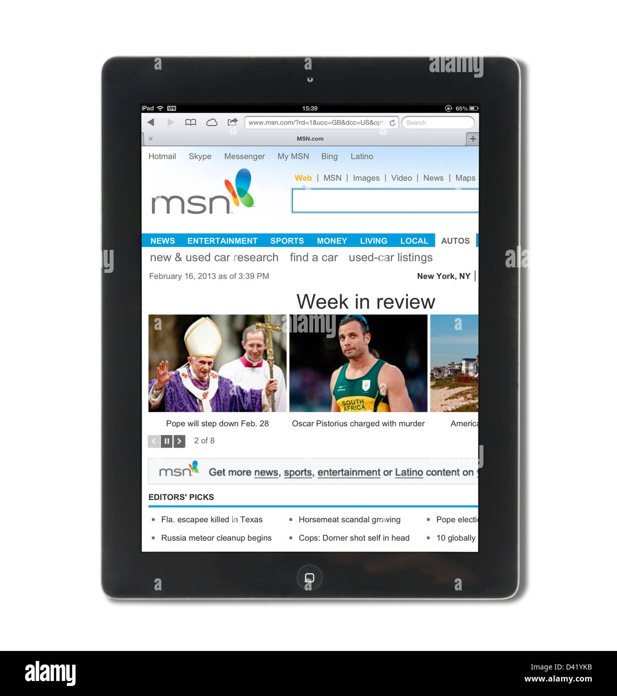 Der MSN-Website betrachtet auf einem iPad 4 Stockfoto
