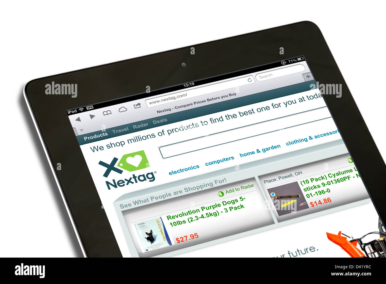 Der Preisvergleich Seite betrachtet NexTag auf einem iPad 4, USA Stockfoto