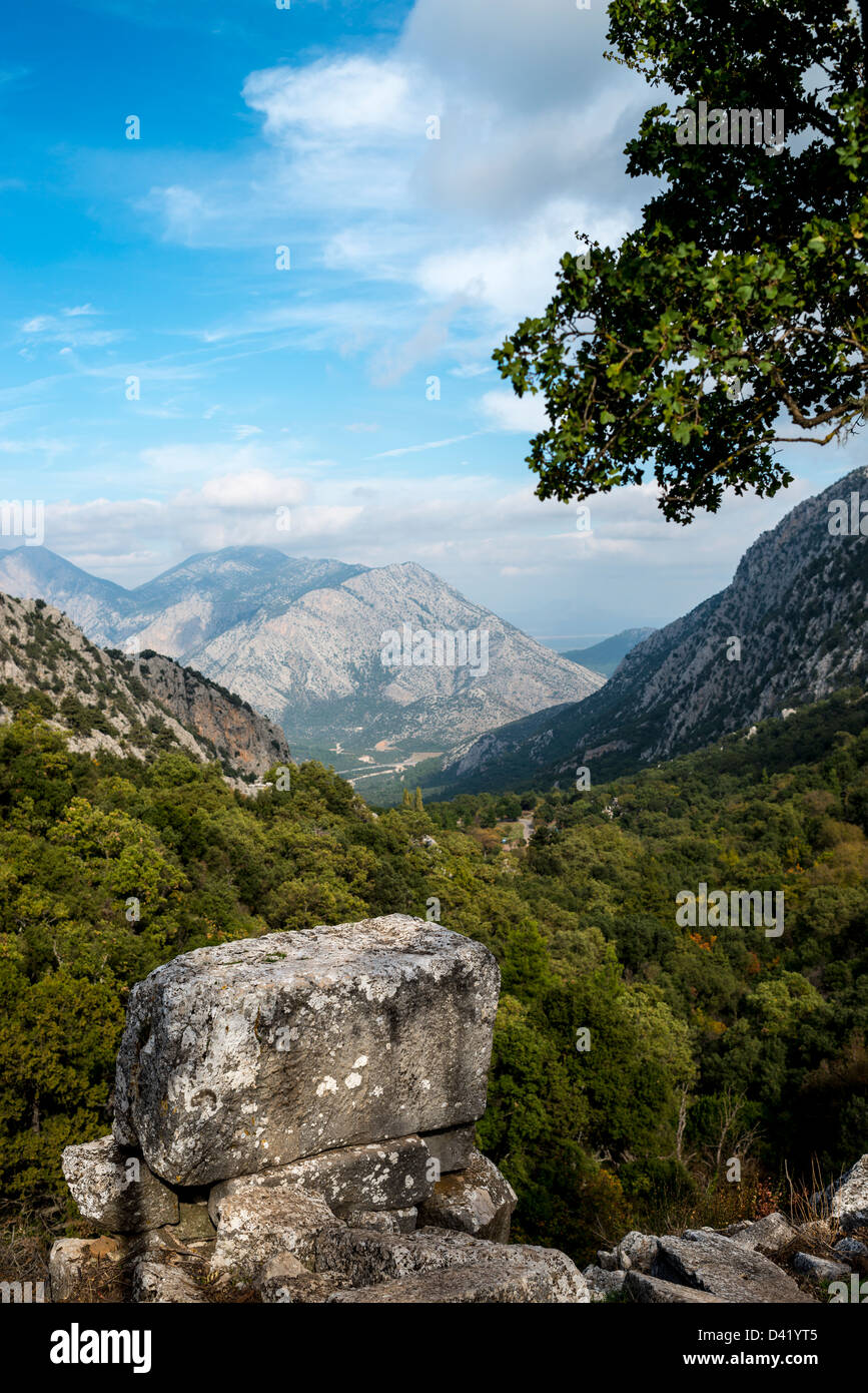 Blick von Termessos über den Golf von Antalya in der Türkei Stockfoto