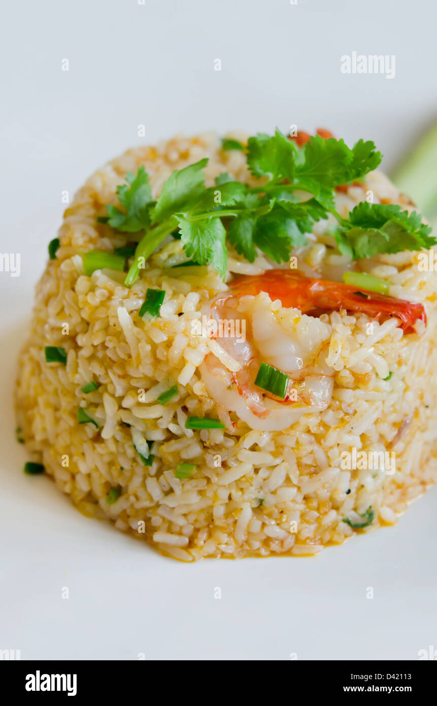 Gebratener Reis und Garnelen, asiatische Küche Stockfoto