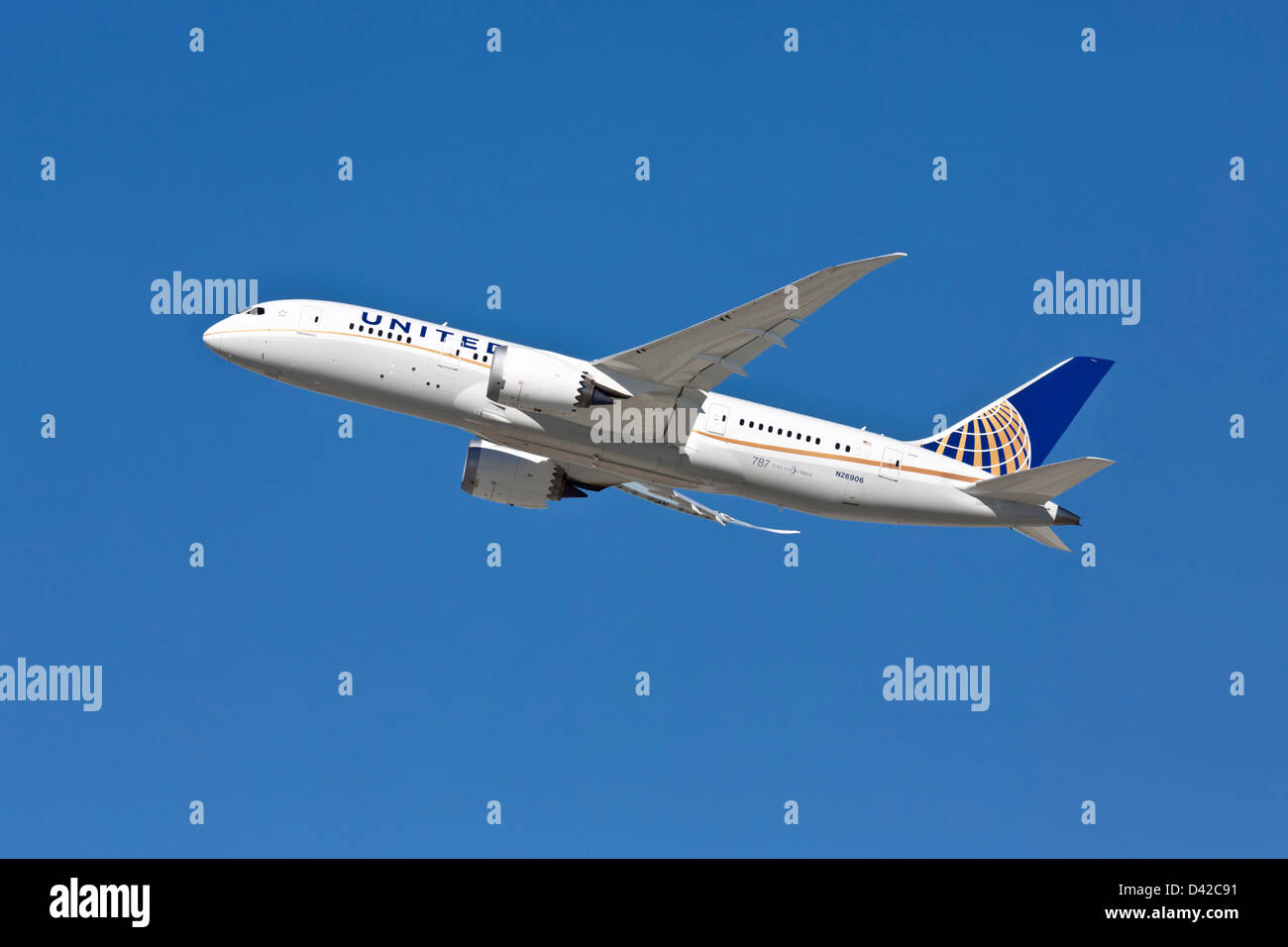 Eine Boeing 787 Dreamliner von United am Abreisetag Stockfoto