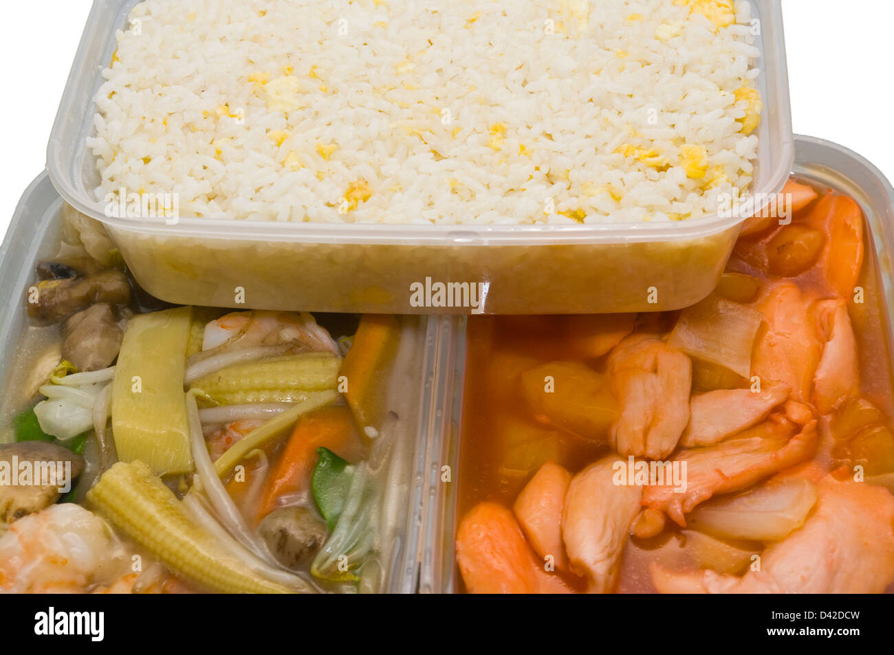 Chinesisch Essen In Kunststoff-Behältern zum mitnehmen Stockfoto
