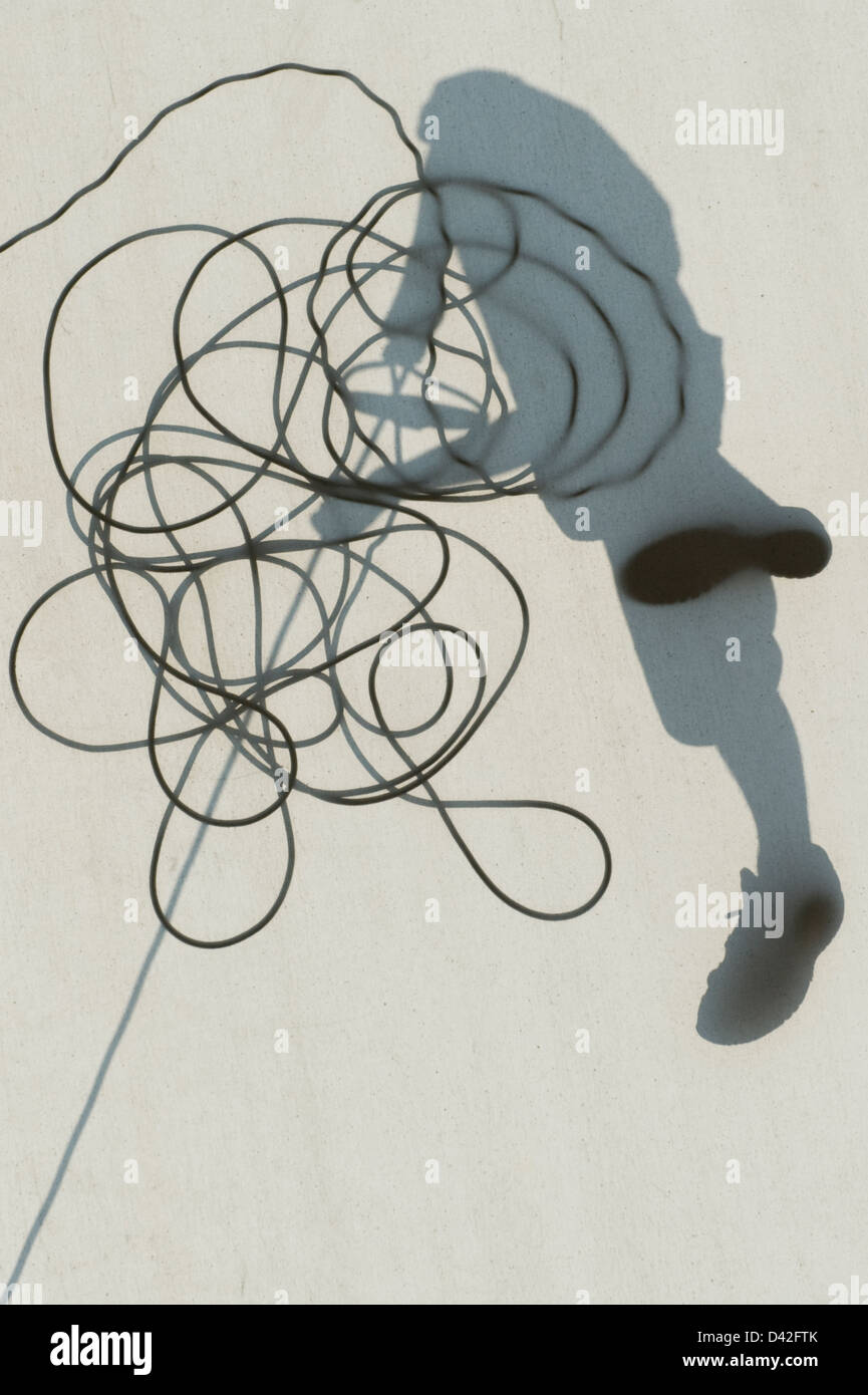 Dresden, Deutschland, der Schatten eines Mannes mit einem Seil Stockfoto