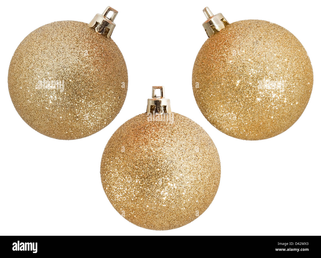 Drei goldene Kugeln für den Weihnachtsbaum Stockfoto