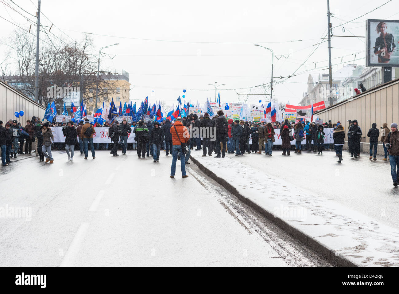 Russischen Demonstranten Rallye zur Unterstützung der US-Annahme-Verbot. Moskau, 2. März 2013 Stockfoto