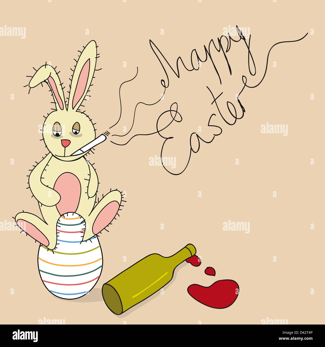 Jokey Teufelskreis Osterhase sitzt in einem dekorativen Ei Rauchen und trinken. Diese Abbildung ist für einfache Handhabung und individuelle Färbung geschichtet. Stockfoto