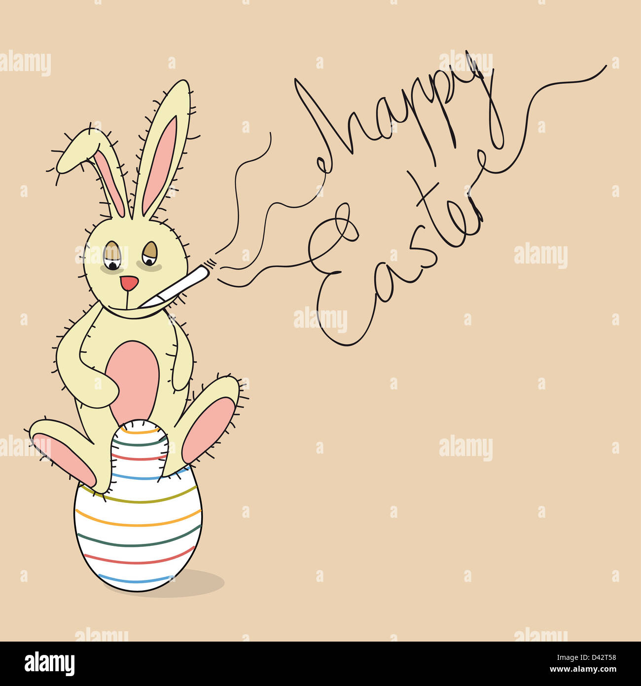 Lustige adult Osterhase sitzt in einem dekorativen Ei Rauchen. Diese Abbildung ist für einfache Handhabung und individuelle Färbung geschichtet. Stockfoto