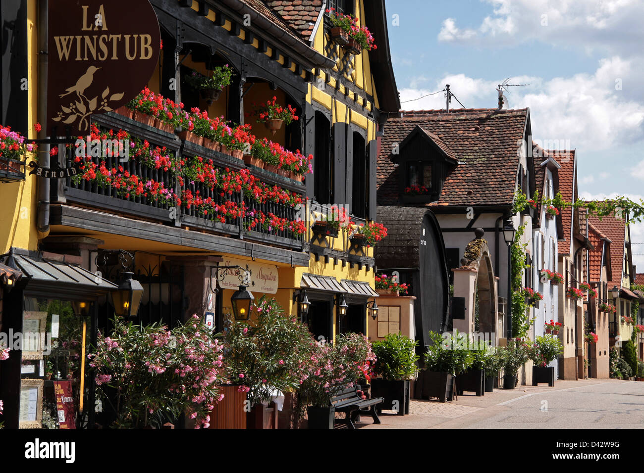 Dorf mit Fachwerkhäusern im Elsass/Frankreich Stockfoto