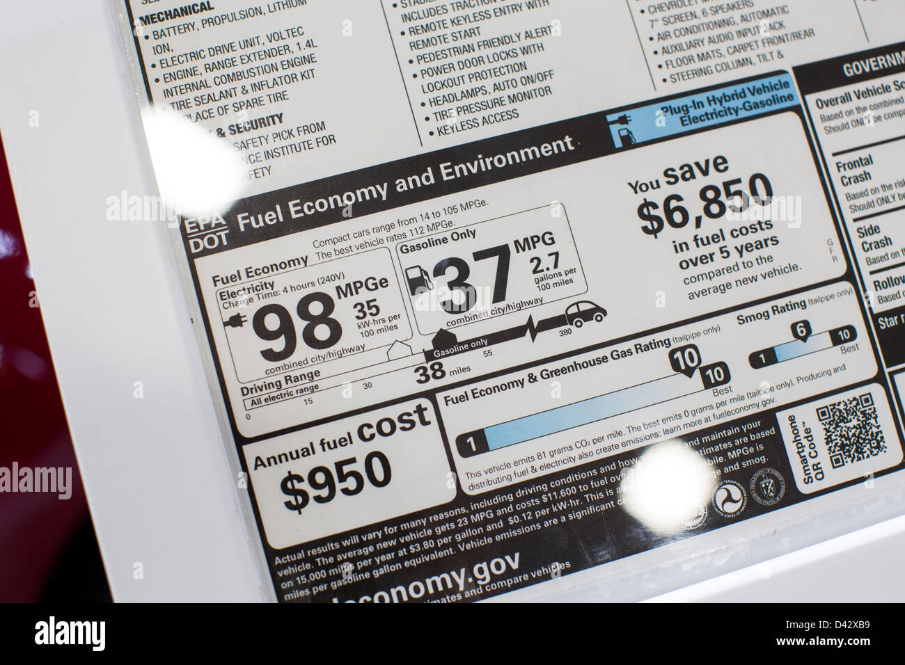 A 2013 Chevy Volt Plug-in-Elektro-Auto auf dem Display an der 2013 Automesse in Washington, DC. Stockfoto