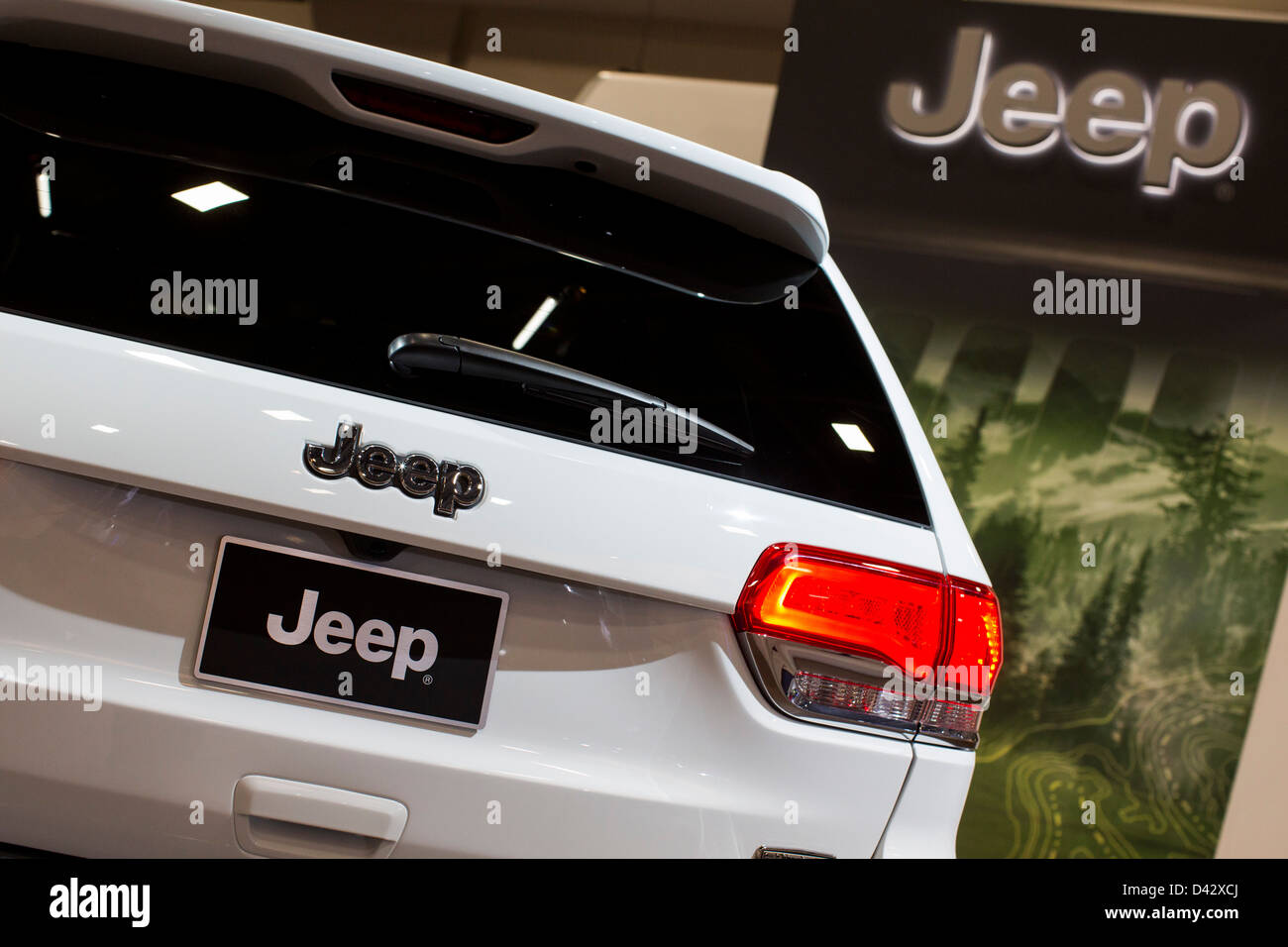 Ein Jeep Grand Cherokee Geländewagen auf dem Display an der 2013 Automesse in Washington, DC. Stockfoto
