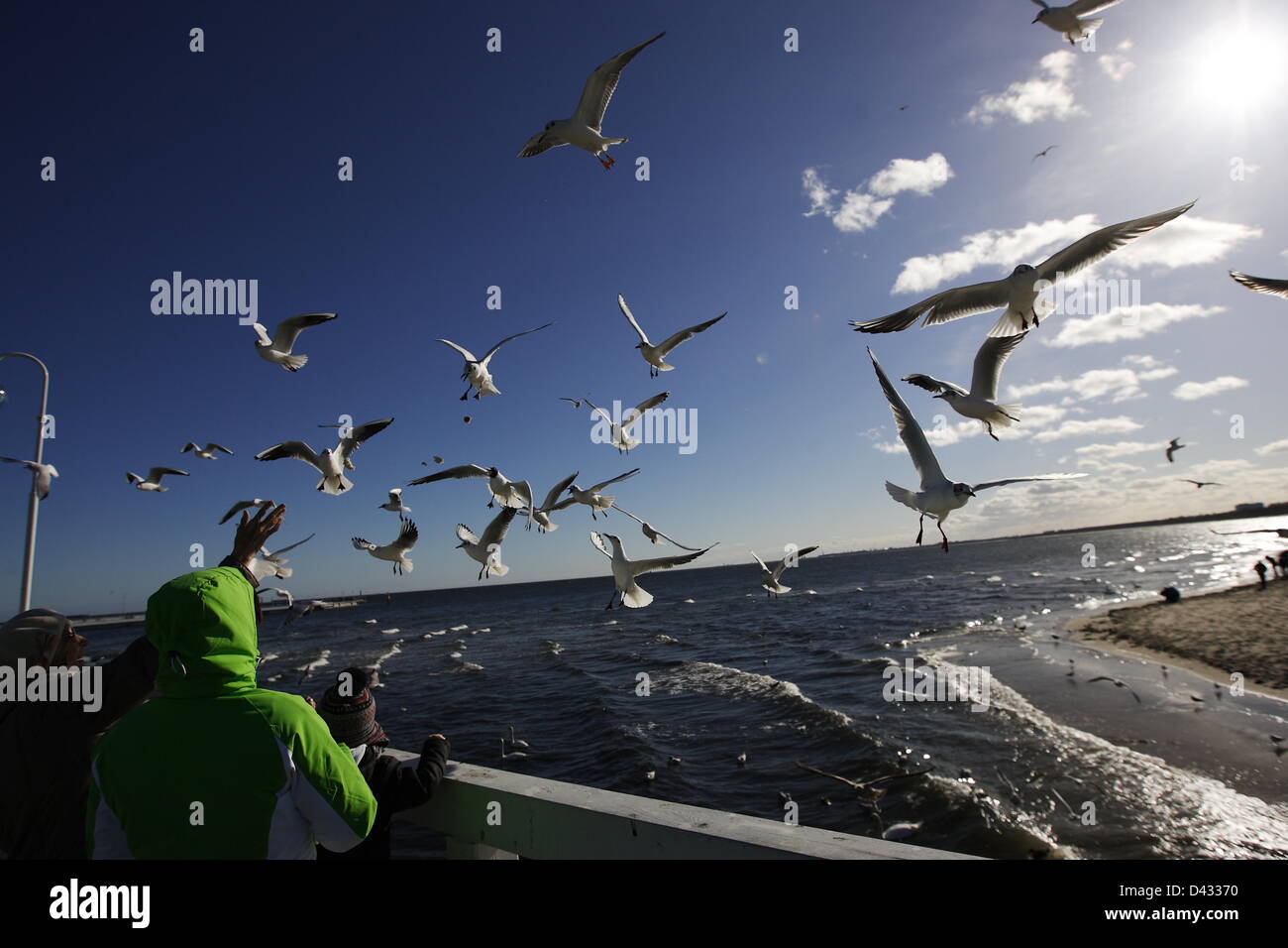 Sopot, Polen 3. März Sopot Bürgern und Touristen genießen die Sonne. Menschen wandern und auf Sopot Pier und baltischen Küste Stockfoto