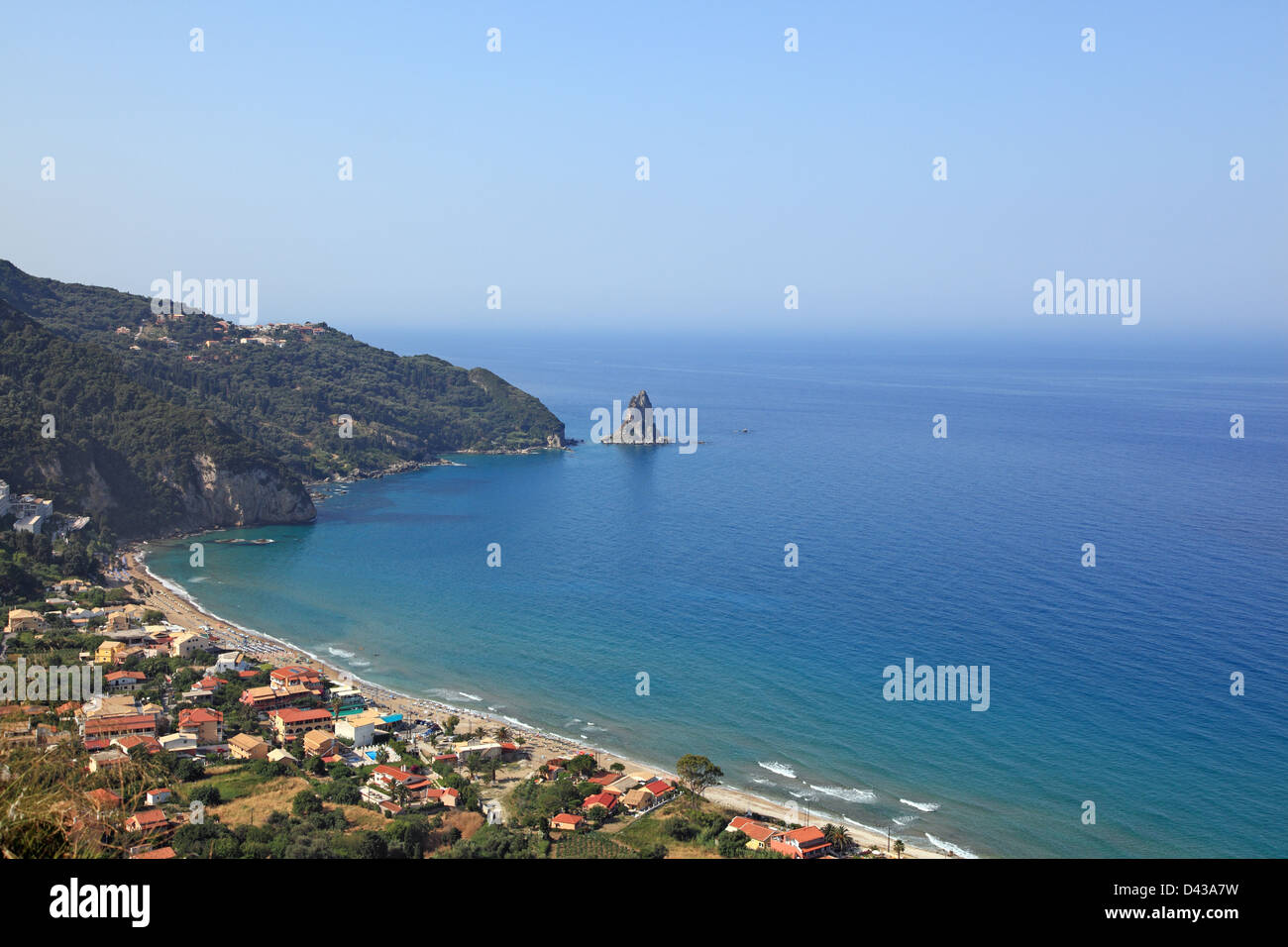 Mediterrane Landschaft, erhöhte Ansicht. Korfu, Griechenland Stockfoto