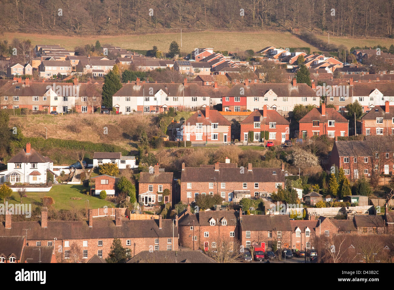 Hohen Aussichtspunkt Bridgnorth Stadt zeigt eine Vielzahl von Wohnformen. Stockfoto