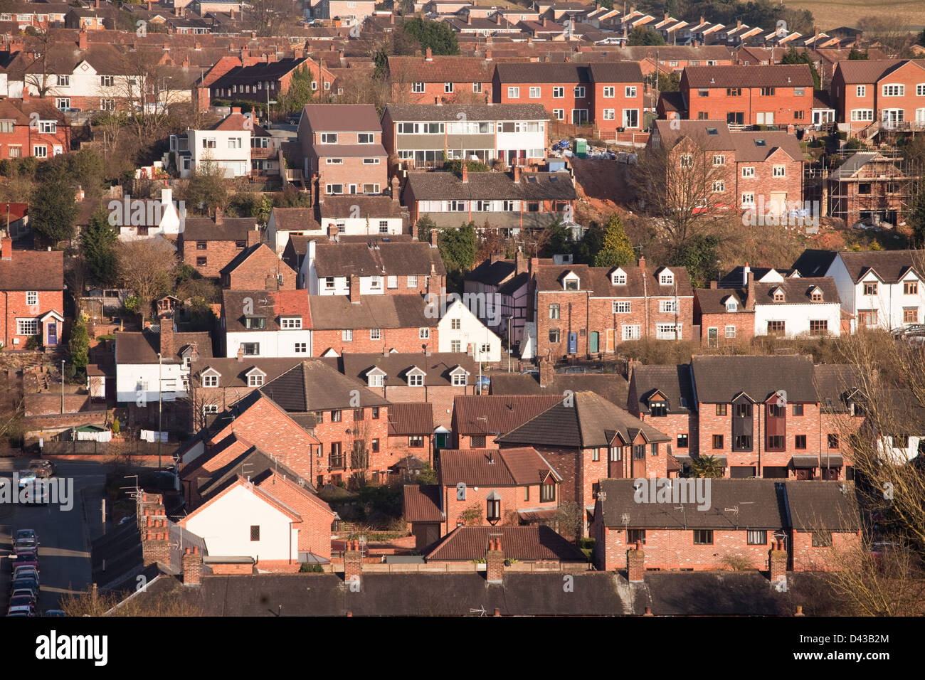 Hohen Aussichtspunkt Bridgnorth Stadt zeigt eine Vielzahl von Wohnformen. Stockfoto