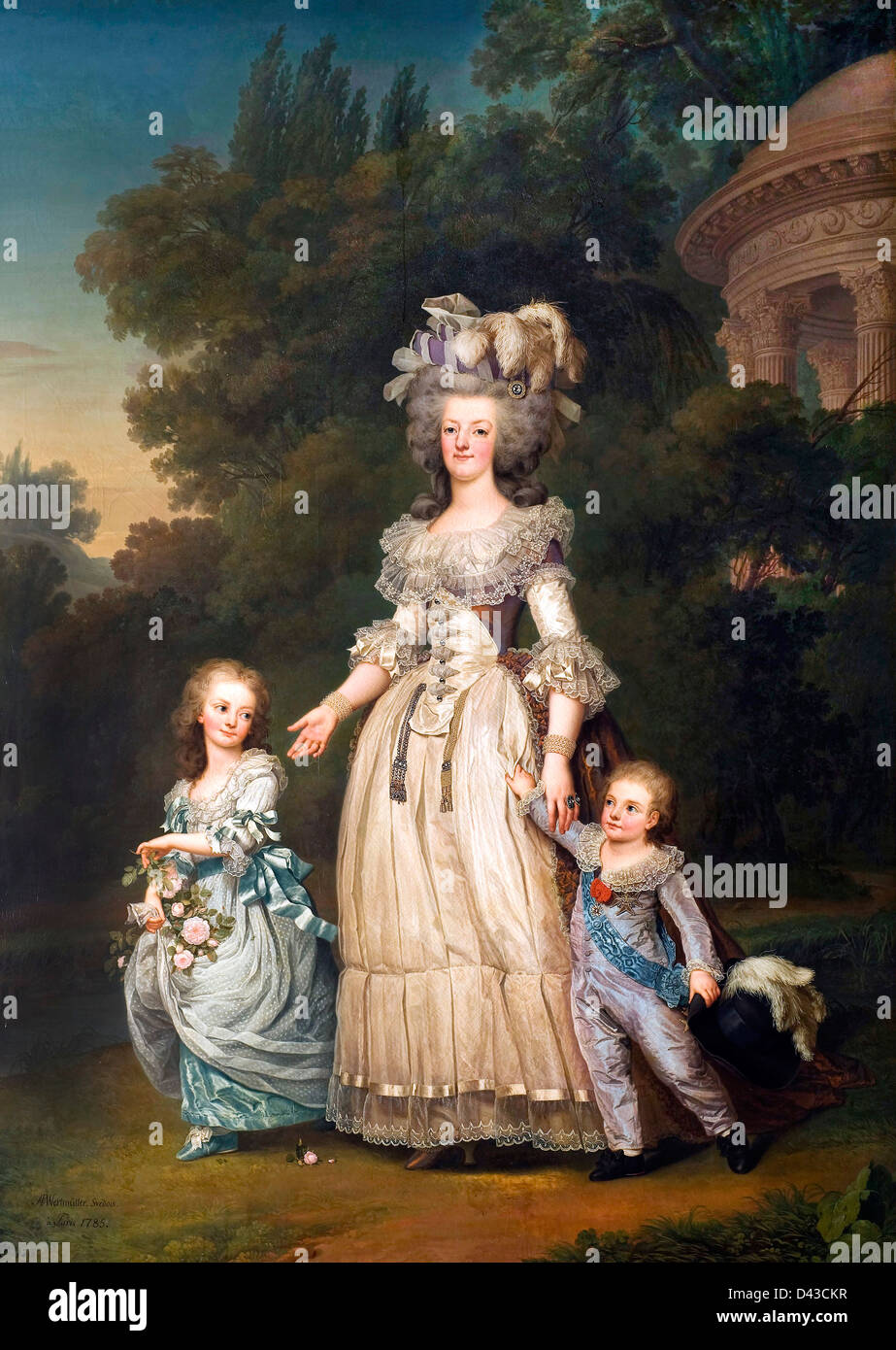 Adolf Ulrik Wertmuller, Königin Marie Antoinette von Frankreich und zwei ihrer Kinder zu Fuß in den Park von Trianon 1785 Stockfoto