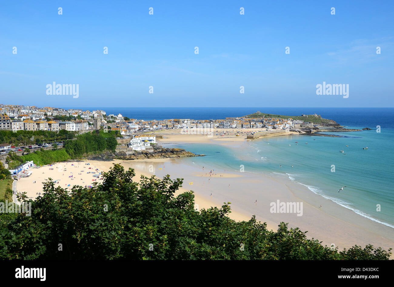 Ein Blick über Porthminster Beach und St.Ives in Cornwall, England, UK Stockfoto