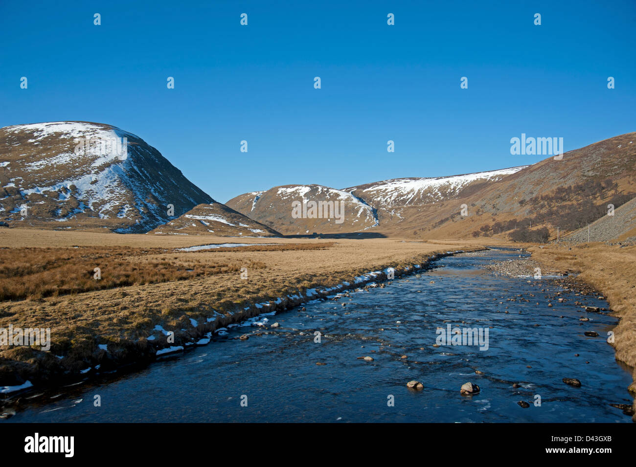 Der River Findhorn fließt aus den Monadhliath Bergen durch das Coignafearn sportliche Anwesen. SCO 8981 Stockfoto