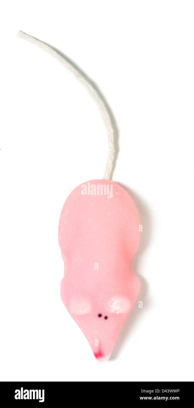 Rosa essbare Maus ausgeschnitten auf weißem Hintergrund Stockfoto