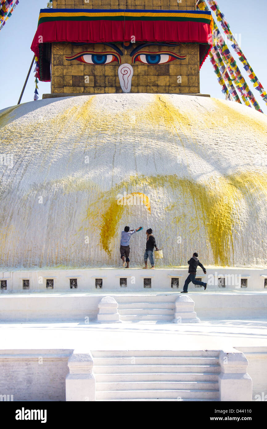 Verzierung der Bodhanath Stupa, Kathmandu, Nepal Stockfoto