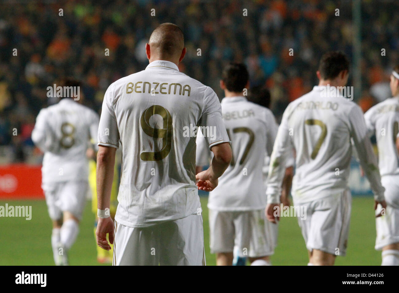 NICOSIA, Zypern - 27 März: Karim Benzema von Real Madrid in der UEFA Champions League Viertelfinal-Match zwischen APOEL und R Stockfoto