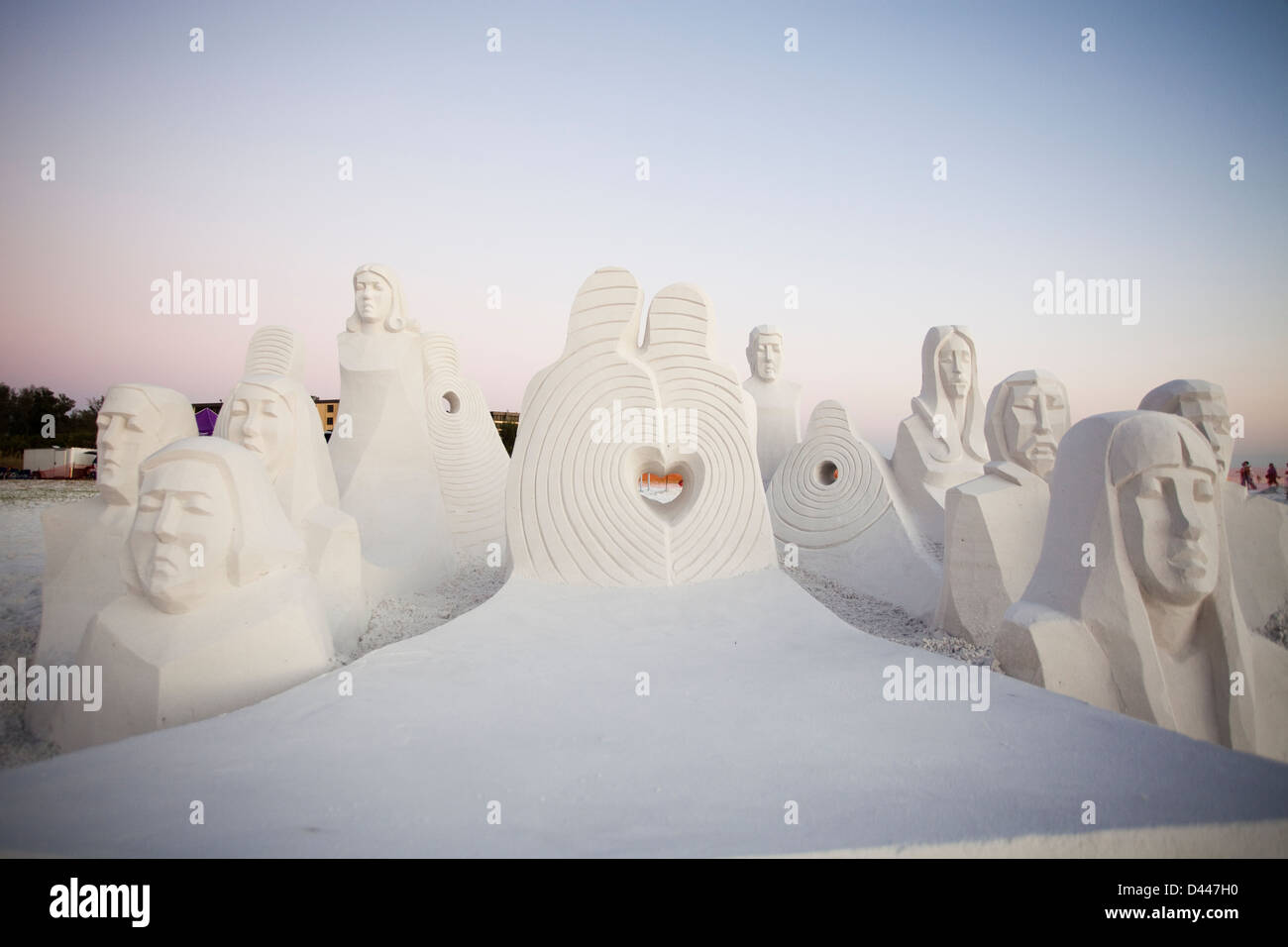 Eine Sandskulptur am Strand während eines Wettkampfes in Siesta Key, FL. Stockfoto