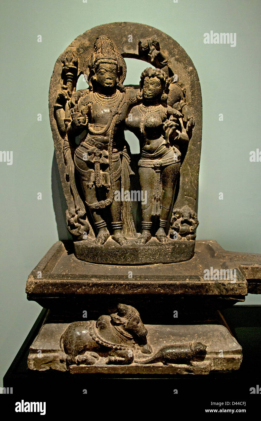 Uma-Maheshvara auf Gauripatta 11. Cent Karnataka Indien Hindu Stockfoto